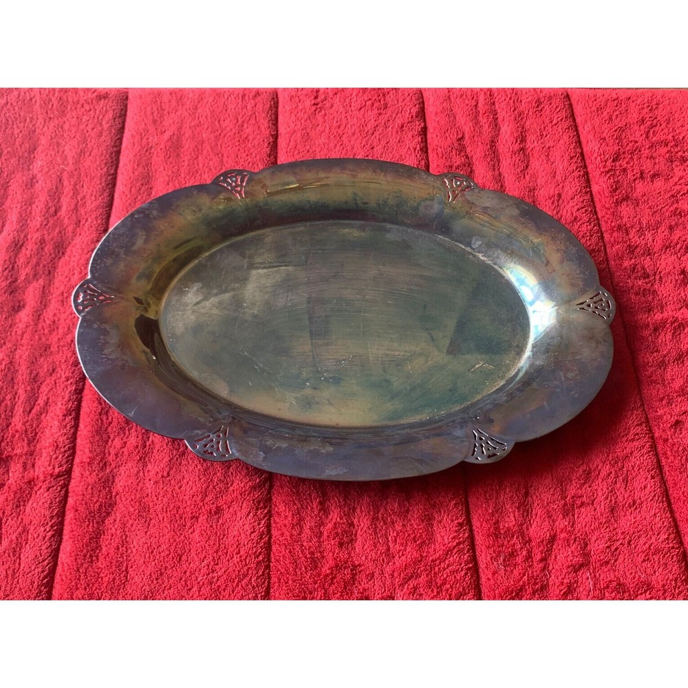 Vintage Wm Rogers 411 Silverplate Serving Tray Platter - Oval 11" x 8-1/4"
